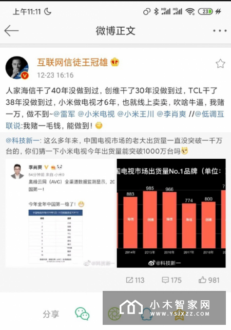 小米电视今年出货量突破1000万台